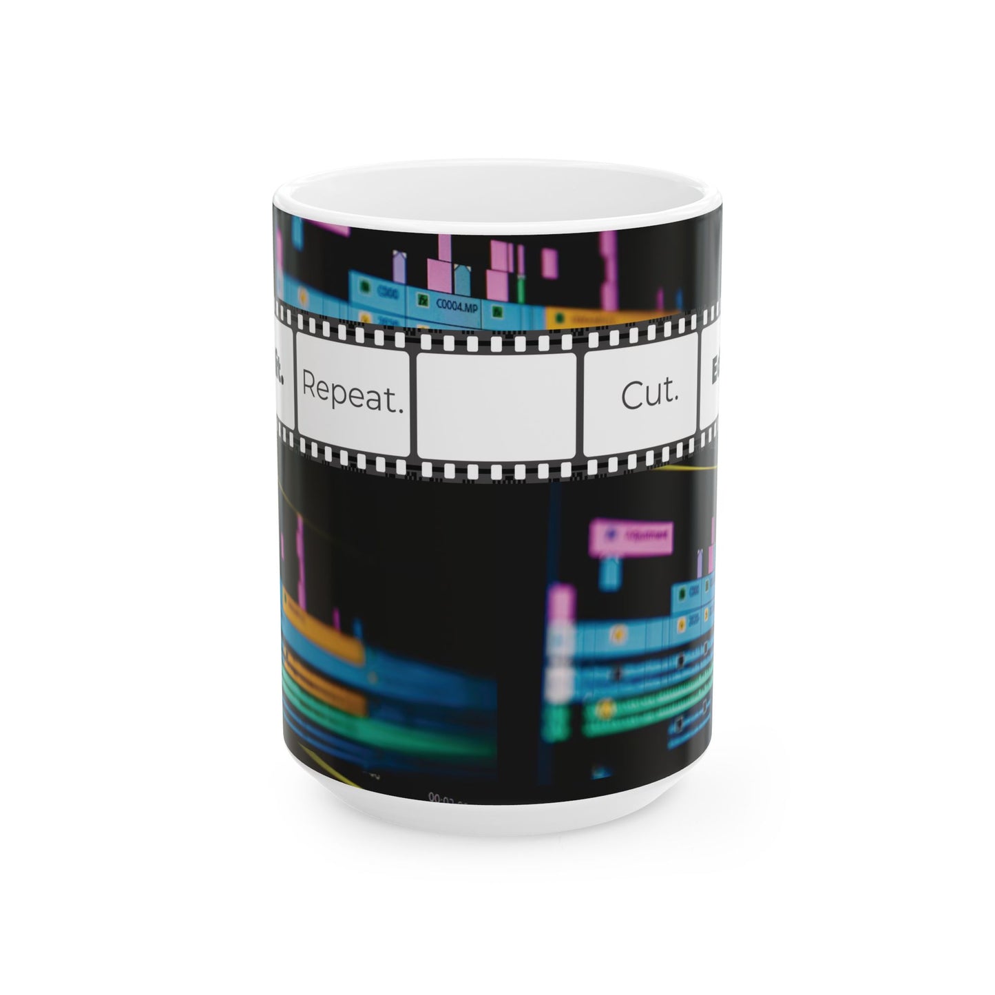 Ceramic Mug for Video Editors (11oz, 15oz) - Cut. Edit. Repeat.