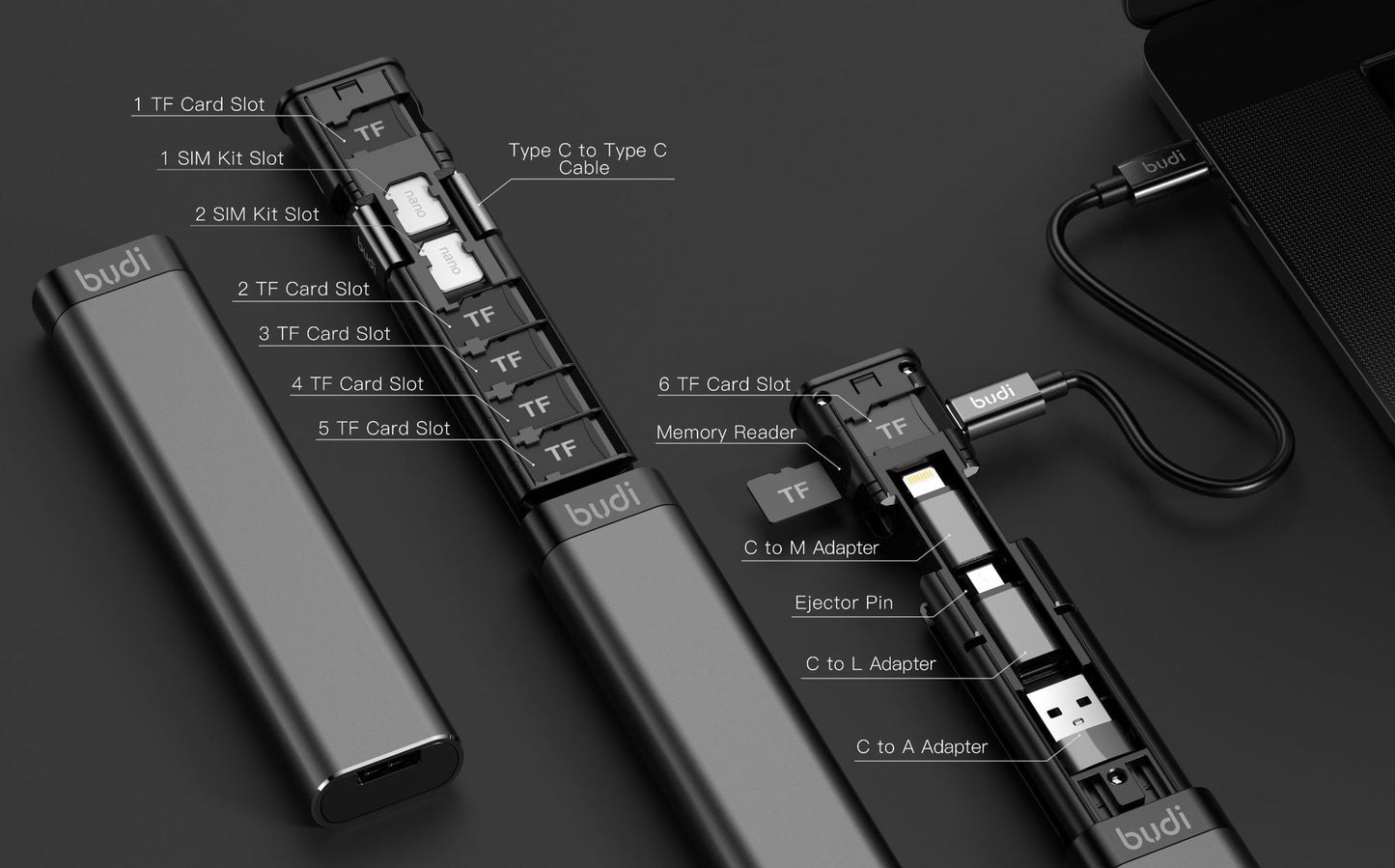 BUDI 9-in-1 Multi-function Smart Adapter w/ TF Card Storage