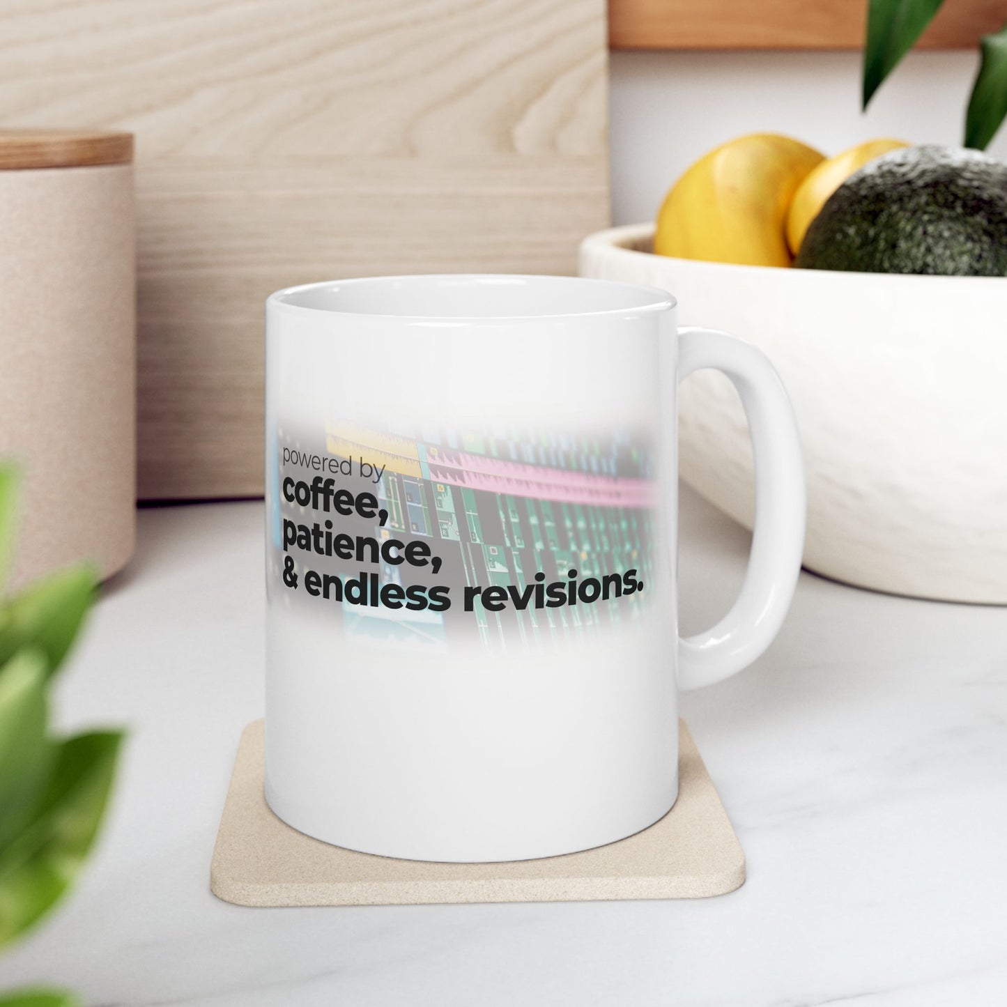 Ceramic Mug for Video Editors (11oz, 15oz) - Powered by Coffee, Patience & Endless revisions