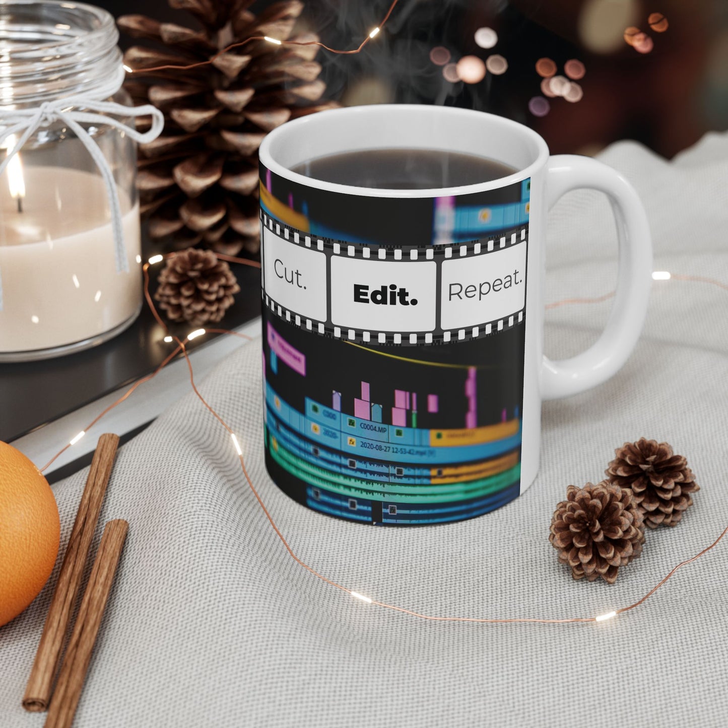 Ceramic Mug for Video Editors (11oz, 15oz) - Cut. Edit. Repeat.