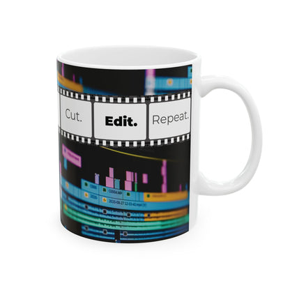 Ceramic Mug for Video Editors (11oz, 15oz) - Cut. Edit. Repeat.