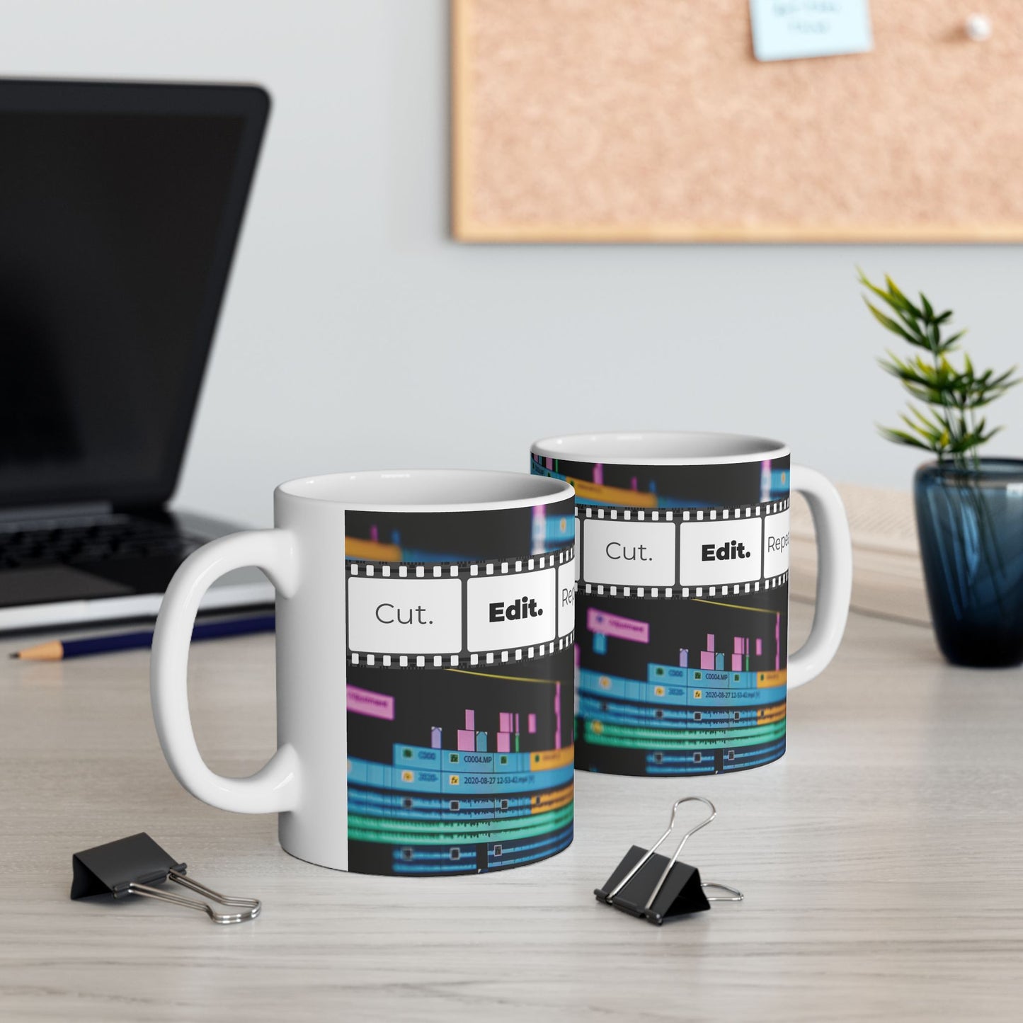 Ceramic Mug for Video Editors (11oz, 15oz) - Cut. Edit. Repeat.