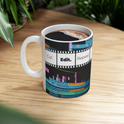 Ceramic Mug for Video Editors (11oz, 15oz) - Cut. Edit. Repeat.