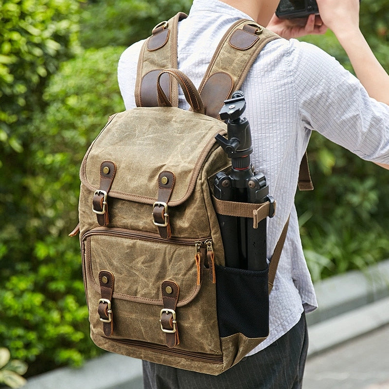 High Capacity Waterproof Batik Canvas Fabric Camera Backpack