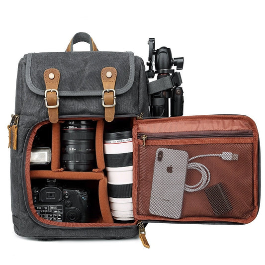 High Capacity Waterproof Batik Canvas Fabric Camera Backpack